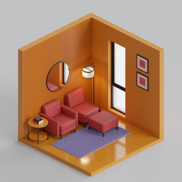 Изометрический уголок для сидения 3D Render Illustration