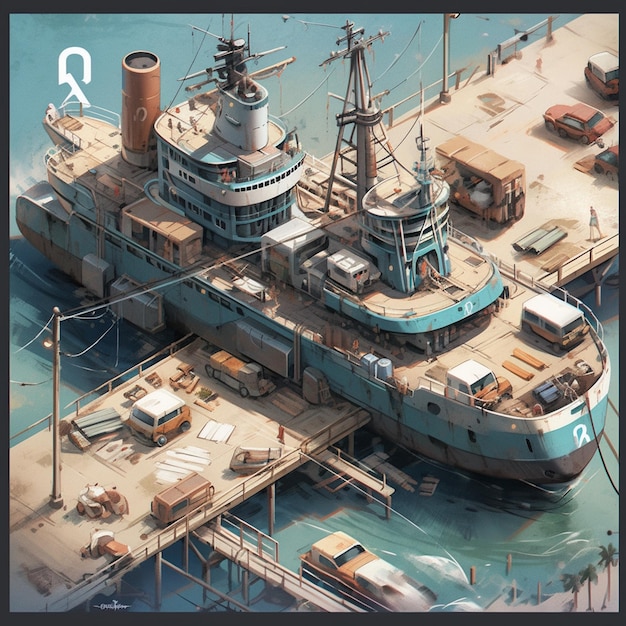 Photo isometric ship port