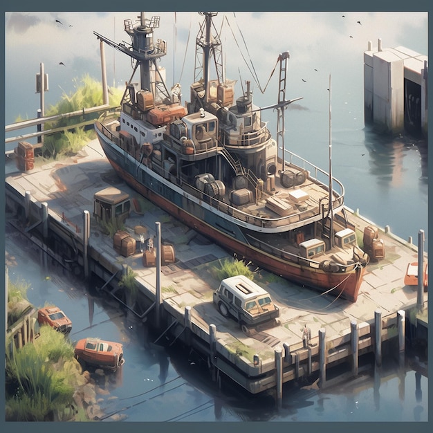 Photo isometric ship port