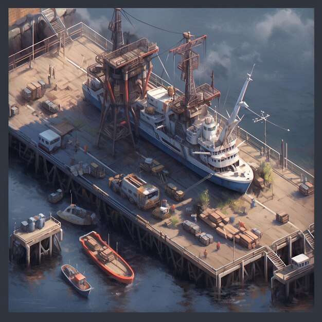 Photo isometric ship port