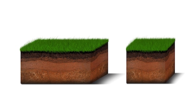 Isometric Soil Layers diagram Cross section of green grass and underground soil layers beneath stratum of organic minerals sand clay Isometric soil layers isolated on white