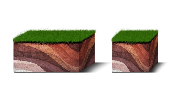 Isometric Soil Layers diagram Cross section of green grass and underground soil layers beneath stratum of organic minerals sand clay Isometric soil layers isolated on white