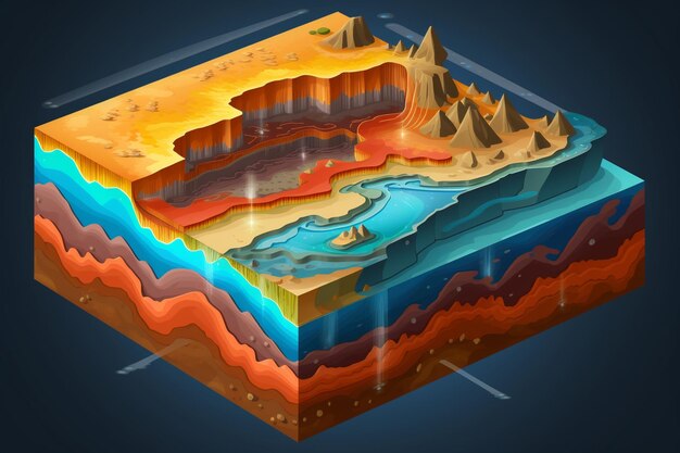 Photo isometric style layers of the earth