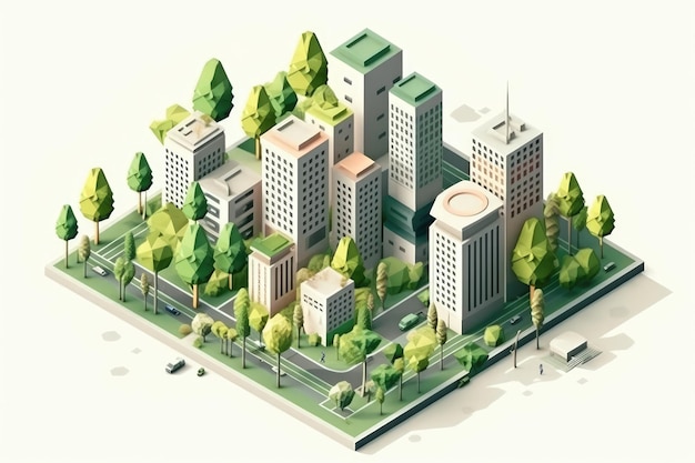 Isometric sustainable green city power by clean energy