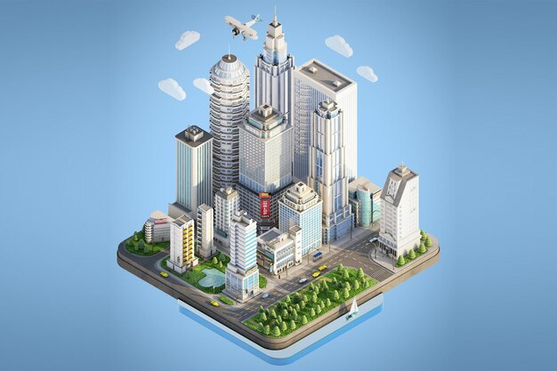 Isometric town isolated 3d render