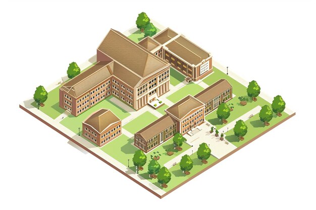 Photo isometric university and campus composition