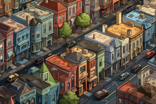 Isometric urban city downtown district architecture buildings