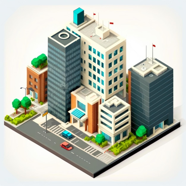 Photo an isometric view of city with buildings and cars generative ai