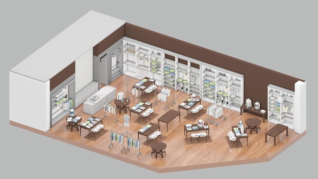 Isometric view of a clothing storeshopping malls 3d rendering