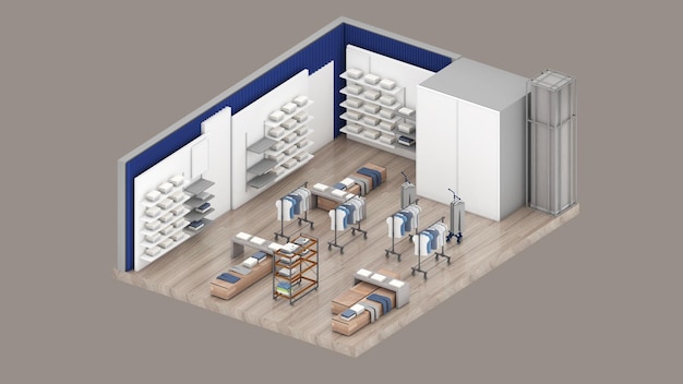 Photo isometric view of a clothing storeshopping malls 3d rendering