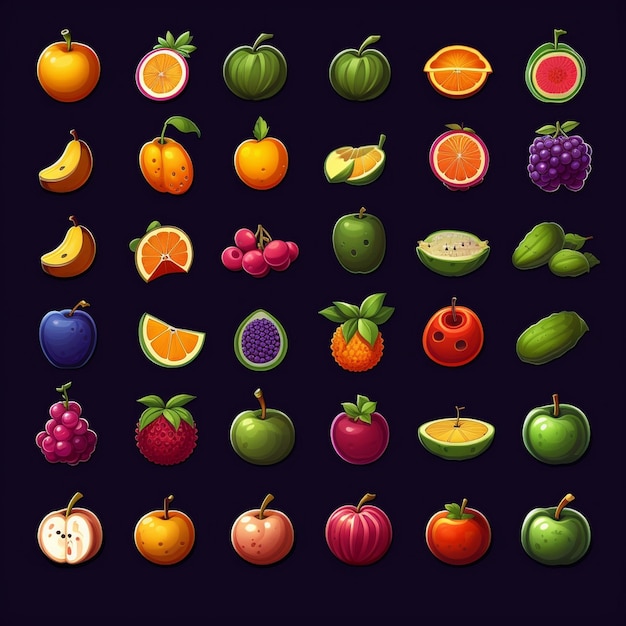 isometric view of fruit icons game asset