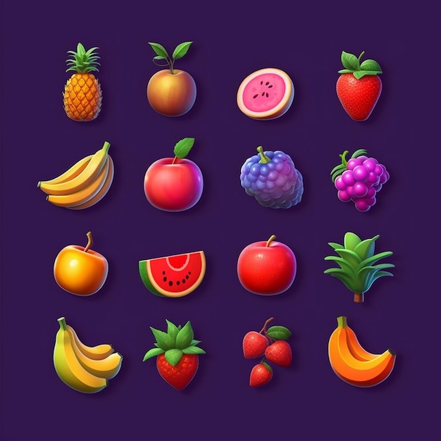 Photo isometric view of fruit icons game asset