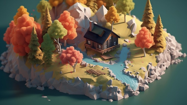 Isometric view of low poly landscape