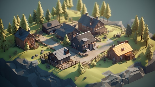 Isometric view of low poly landscape