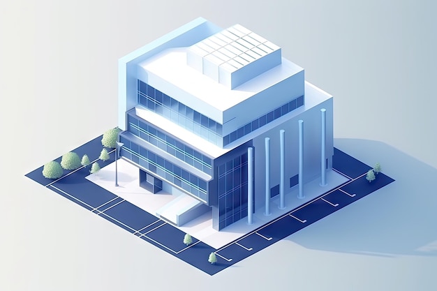 Isometric view of modern office building with sleek lines and geometric shapes created with generati