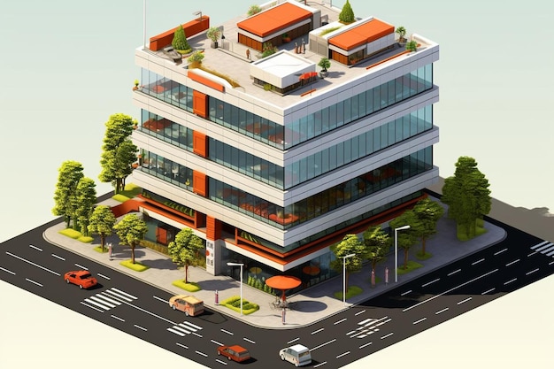 Photo isometric view of modern office building