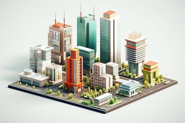 Isometric view of modern office buildings