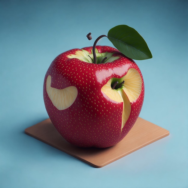 An isometric view of a realistic apple professional photography