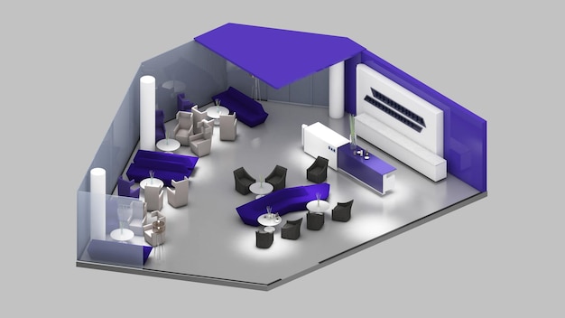 Isometric view of a restaurantlounge 3d rendering