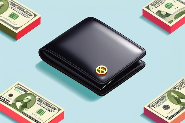 Photo isometric wallet with dollar sign