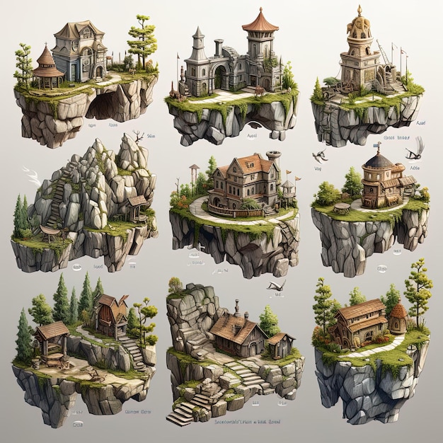 Isometric waterfall and castle