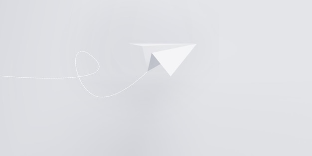 Isometric white paper plane flying on blue background