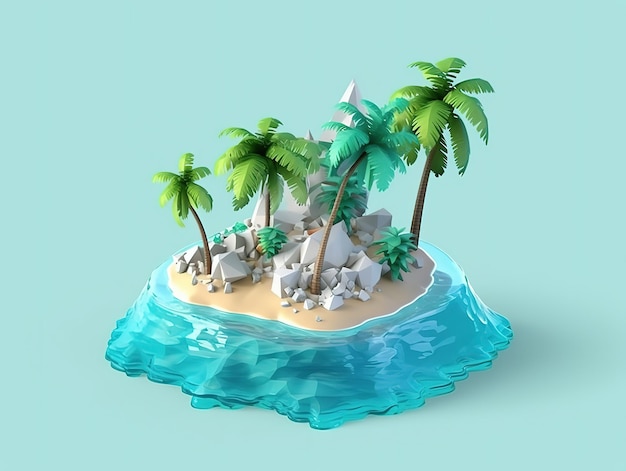 Foto isometrisch strand met plastic zakje prachtig tropisch strand