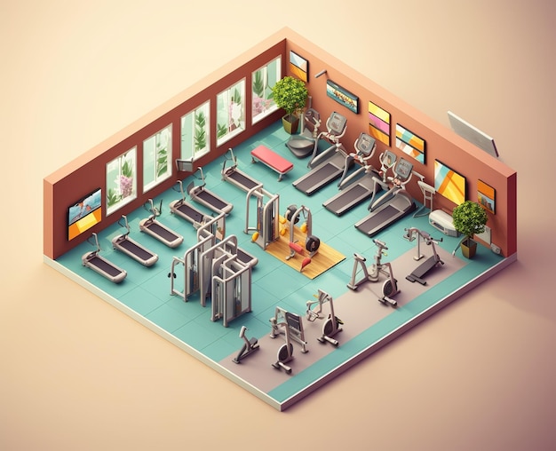 Foto isometrische 3d gym abstracte ontwerp