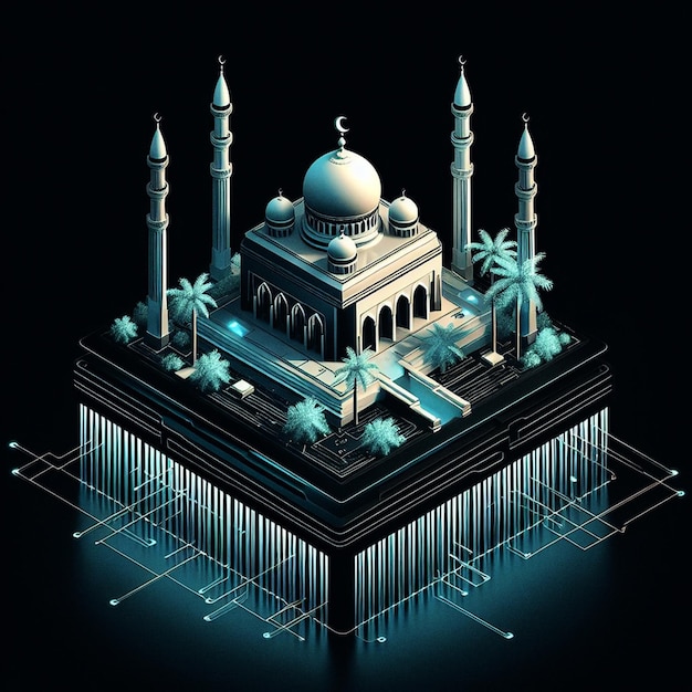 Isometrische 3D-weergave van de moskee