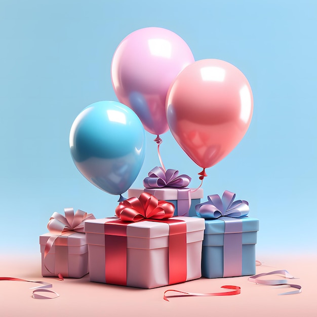 isometrische cadeau dozen met ballon Gegenereerde AI