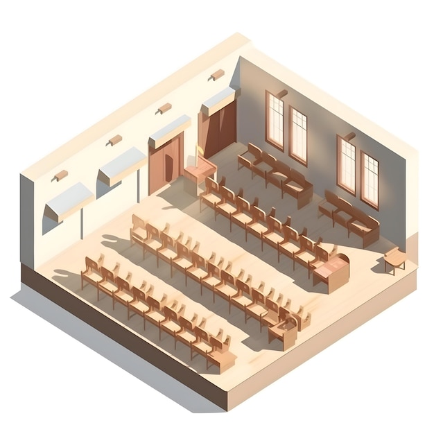Isometrische conferentieruimte met tafels en stoelen Vector 3d illustratie