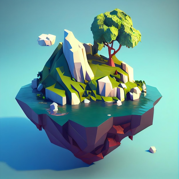Isometrische diorama eiland 3D-modelstijl Spelconcept landschap generatieve ai