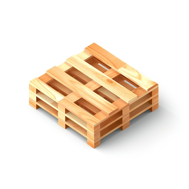 Isometrische houten pallet op witte achtergrond