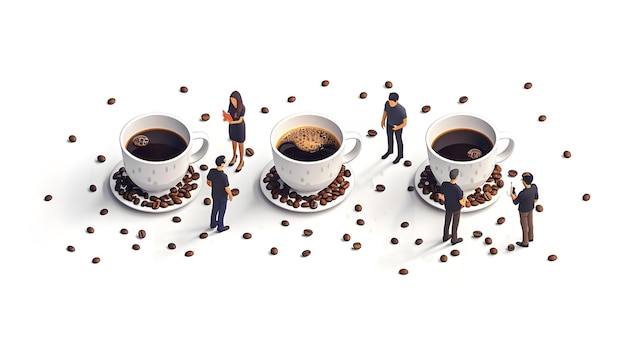 Foto isometrische platte icoon met werknemers die koffiepauzes verlengen en langdurige gesprekken voeren
