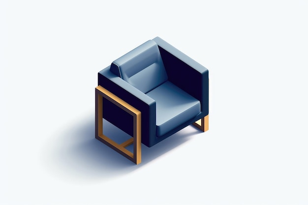 Isometrische projectie marineblauw halverwege de eeuw moderne fauteuil op witte achtergrond Generatieve AI