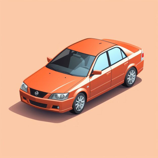 Foto isometrische silhouet van oranje sedan auto vector illustratie