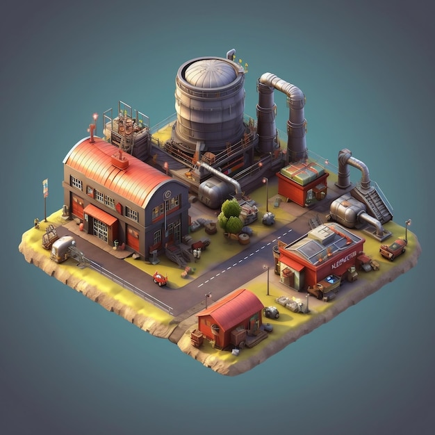 Isometrische spelactiva Clash of Clans Factory 3D generatieve AI