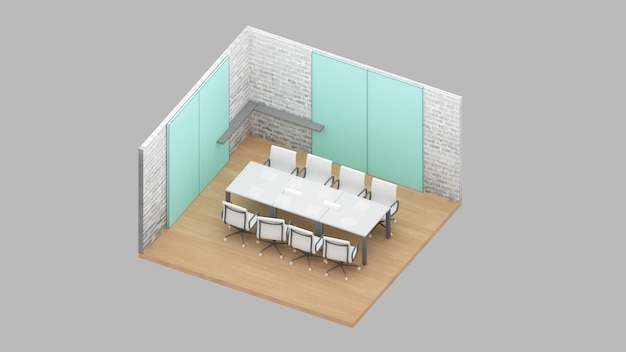 Isometrische weergave van een vergaderruimte 3D-rendering kantoorruimte