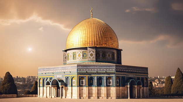 Isra Miraj met masjid al Aqsa afbeelding achtergrond