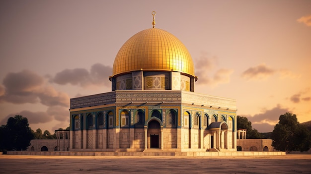 Isra Miraj with masjid al Aqsa illustration background