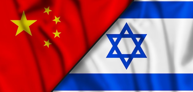 Israel and China two flags textile cloth fabric texture