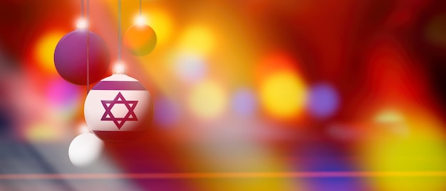 Israel flag on Christmas ball with blurred and abstract background