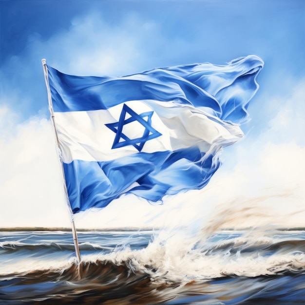 Israel flag flutters in the wind on a white background Freedom and independence concept