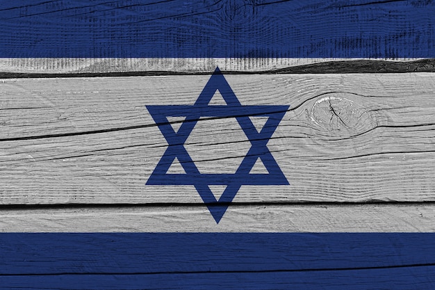 Israel flag painted on old wood plank