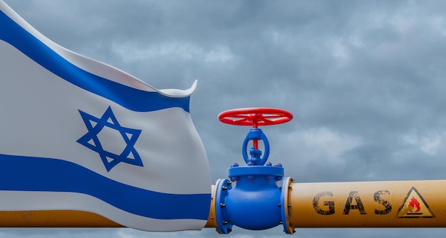 Israel gas valve on the main gas pipeline israel pipeline with flag israel pipes of gas
