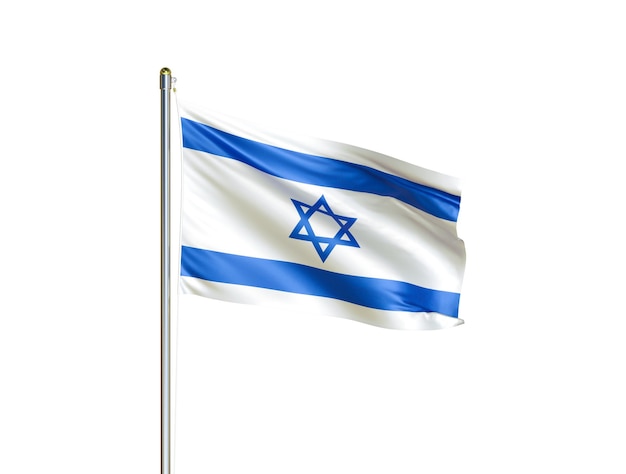 Israel national flag waving in isolated white background Israel flag 3D illustration