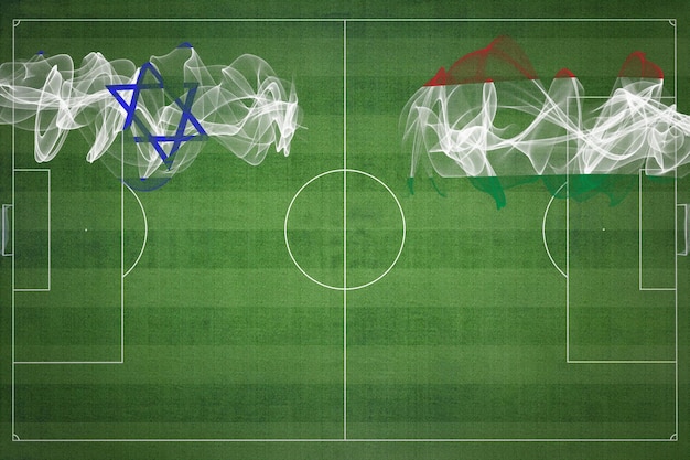 Israël versus Hongarije Voetbalwedstrijd nationale kleuren nationale vlaggen voetbalveld voetbalwedstrijd Competitieconcept Kopieer ruimte