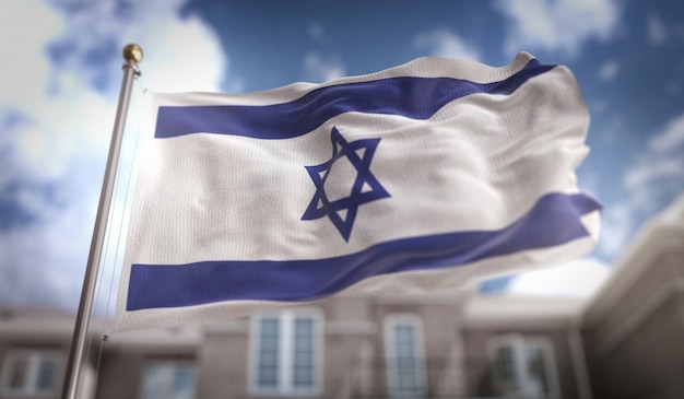 Israël Vlag 3D-rendering op de achtergrond van de blauwe hemel