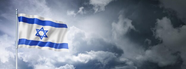 Israeli flag on a cloudy sky