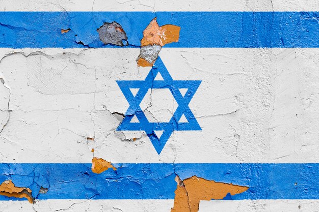 Israeli flag painted on a brick wall